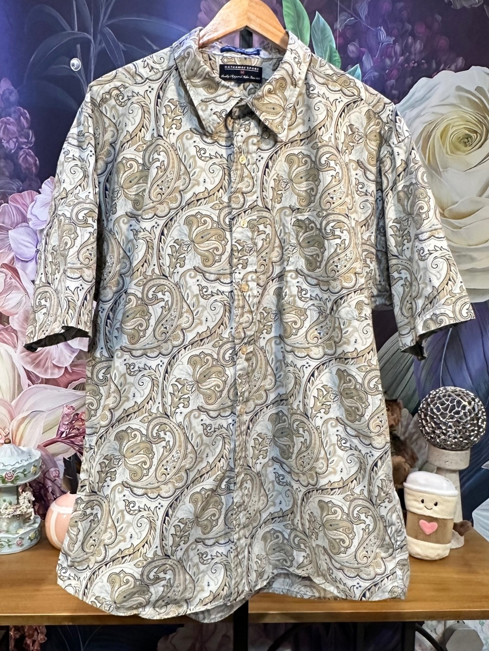 Hathaway Sport XXL Paisley Button Down Shirt Short Sleeve Preppy Casual